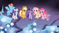 Size: 426x240 | Tagged: safe, edit, screencap, character:apple bloom, character:applejack, character:fluttershy, character:pinkie pie, character:princess celestia, character:princess luna, character:rainbow dash, character:rarity, character:spike, character:tree of harmony, character:twilight sparkle, character:twilight sparkle (alicorn), species:alicorn, species:dragon, species:pony, season 9, spoiler:s09, a christmas story, animated, mane seven, mane six, sound, tree of harmony, video edit, webm, winged spike