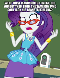 Size: 600x776 | Tagged: safe, edit, edited screencap, screencap, character:rarity, episode:happily ever after party, g4, my little pony: equestria girls, my little pony:equestria girls, cyoa, geode of shielding, happily ever after party: rarity, impact font, magical geodes, my cousin vinny