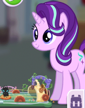 Size: 300x380 | Tagged: safe, edit, edited screencap, screencap, character:starlight glimmer, species:pony, species:unicorn, animated, cute, ear twitch, female, game, gif, glimmerbetes, pocket ponies, solo