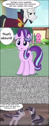 Size: 604x1555 | Tagged: safe, edit, edited screencap, screencap, character:chancellor neighsay, character:starlight glimmer, character:twilight sparkle, character:twilight sparkle (alicorn), species:alicorn, species:pony, species:unicorn, episode:school raze, episode:the cutie re-mark, episode:to where and back again, g4, my little pony: friendship is magic, bad future, comic, denial, doctor lychee, dragonball z abridged, plan to eradicate christmas, screencap comic, static, trunks, wasteland