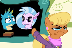 Size: 880x595 | Tagged: safe, edit, edited screencap, screencap, character:gallus, character:ms. harshwhinny, character:silverstream, species:griffon, species:pony, species:seapony (g4), ship:gallstream, episode:flight to the finish, g4, my little pony: friendship is magic, chalkboard, confused, exploitable meme, female, frown, hybrid, jewelry, looking at you, m, male, mare, meme, ms. harshwhinny's professional chalkboard, muzzle, necklace, obligatory pony, pony-muzzled griffon, seaponified, shipping, sitting, solo focus, species swap, straight, trio, wat, what has science done, wide eyes, worried, wtf