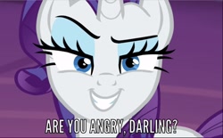 Size: 800x497 | Tagged: safe, edit, edited screencap, screencap, character:rarity, species:pony, episode:made in manehattan, g4, my little pony: friendship is magic, close-up, cropped, darling, evil grin, female, grin, lidded eyes, meme, raised eyebrow, smiling, smirk, smug, solo