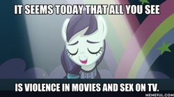 Size: 600x337 | Tagged: safe, edit, edited screencap, screencap, character:coloratura, species:earth pony, species:pony, episode:the mane attraction, g4, my little pony: friendship is magic, clothing, dress, eyes closed, family guy, female, impact font, mare, meme, memeful.com, rara, solo, text, watermark