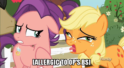 Size: 512x281 | Tagged: safe, edit, edited screencap, screencap, character:applejack, character:filthy rich, character:spoiled rich, species:pony, episode:where the apple lies, g4, my little pony: friendship is magic, animated, caption, coughing, discovery family logo, faec, gif, gif with captions, hatless, impact font, meme, missing accessory, reaction gif, spoiled milk, teenage applejack, teenager