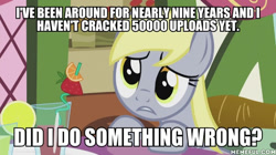 Size: 600x337 | Tagged: safe, edit, edited screencap, screencap, character:derpy hooves, episode:slice of life, g4, my little pony: friendship is magic, caption, image macro, impact font, text