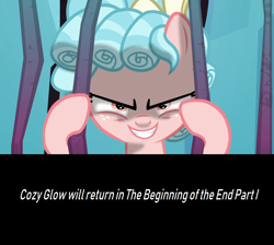 Size: 1276x1142 | Tagged: safe, edit, edited screencap, screencap, character:cozy glow, species:pony, episode:the beginning of the end, g4, my little pony: friendship is magic, season 8, season 9, spoiler:s08, avengers: endgame, female, filly, foal, spoiler, tartarus, wanna be friends?