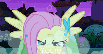 Size: 400x210 | Tagged: safe, edit, edited screencap, screencap, character:fluttershy, episode:the best night ever, g4, my little pony: friendship is magic, animated, female, flutterrage, scratches, solo, spread wings, wings, yelling, you're going to love me