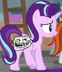 Size: 720x839 | Tagged: safe, edit, edited screencap, screencap, character:starlight glimmer, species:pony, species:unicorn, episode:the mean 6, g4, my little pony: friendship is magic, april fools joke, bad meme, cropped, female, mare, meme, solo, trollface