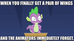Size: 1920x1080 | Tagged: safe, edit, edited screencap, screencap, character:spike, equestria girls:spring breakdown, g4, my little pony: equestria girls, my little pony:equestria girls, spoiler:eqg series (season 2), caption, image macro, implied winged spike, internal screaming, internal screaming spike, text, wrong
