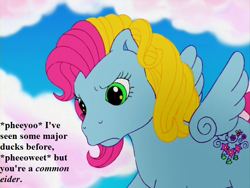 Size: 720x540 | Tagged: safe, edit, edited screencap, screencap, character:thistle whistle, species:pony, episode:friends are never far away, g3, angry, dialogue, op is a duck (reaction image), reaction image, whistling