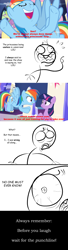 Size: 1077x3948 | Tagged: safe, edit, edited screencap, screencap, character:rainbow dash, character:twilight sparkle, character:twilight sparkle (alicorn), species:alicorn, species:human, species:pony, episode:the beginning of the end, g4, my little pony: friendship is magic, brony, comic, epiphany, fact, lol, meta, quote, realization, stick figure, truth
