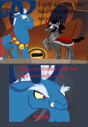 Size: 924x1324 | Tagged: safe, edit, edited screencap, screencap, character:grogar, character:king sombra, species:pony, species:ram, species:sheep, species:unicorn, episode:the beginning of the end, g4, my little pony: friendship is magic, 2019, cropped, crystal ball, evil grin, evil lair, grin, grogar's lair, grogar's orb, guardians of the galaxy, lair, smiling, smirk, thanos