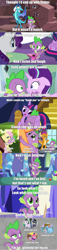 Size: 1280x5566 | Tagged: safe, edit, edited screencap, screencap, character:applejack, character:fluttershy, character:pinkie pie, character:princess ember, character:rainbow dash, character:rarity, character:smolder, character:spike, character:starlight glimmer, character:sweetie belle, character:twilight sparkle, character:twilight sparkle (alicorn), species:alicorn, species:dragon, species:pony, species:unicorn, ship:applespike, ship:emberspike, ship:flutterspike, ship:pinkiespike, ship:rainbowspike, ship:sparity, ship:sparlight, ship:spikebelle, ship:spolder, ship:twispike, episode:a canterlot wedding, episode:best gift ever, episode:father knows beast, episode:friendship is magic, episode:gauntlet of fire, episode:molt down, episode:over a barrel, episode:spike at your service, episode:the crystalling, g4, my little pony: friendship is magic, ariana grande, comic, cute, female, harem, male, mane seven, mane six, mare, screencap comic, shipping, song reference, spikabetes, spike gets all the mares, spike got all the mares, straight, thank u next, winged spike