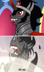 Size: 853x1382 | Tagged: safe, edit, edited screencap, screencap, character:king sombra, species:umbrum, episode:the beginning of the end, g4, my little pony: friendship is magic, caption, comic, gundam, image macro, meme, oh no, parody, screencap comic, text, you know for kids