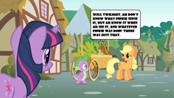 Size: 1280x720 | Tagged: safe, edit, edited screencap, screencap, character:applejack, character:twilight sparkle, episode:feeling pinkie keen, g4, my little pony: friendship is magic, parody, quote, supreme court