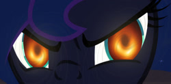 Size: 1439x706 | Tagged: safe, edit, edited screencap, screencap, character:princess luna, species:alicorn, species:pony, episode:a royal problem, g4, my little pony: friendship is magic, angry, black hole, close-up, eye, eyes, female, glare, glowing eyes, hypnotic, looking at you, mare, meme, messier 87, solo, swirly eyes