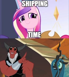 Size: 500x561 | Tagged: safe, edit, edited screencap, screencap, character:lord tirek, character:princess cadance, character:queen chrysalis, species:changeling, episode:the beginning of the end, g4, my little pony: friendship is magic, changeling queen, cute, cutealis, female, male, princess of love, princess of shipping, revenge, shipper on deck, shipping domino, tirebetes