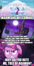 Size: 500x951 | Tagged: safe, edit, edited screencap, screencap, character:twilight sparkle, character:twilight sparkle (alicorn), species:alicorn, species:pony, episode:castle sweet castle, episode:scare master, episode:uprooted, g4, my little pony: friendship is magic, caption, comparison, female, image macro, mare, text, treehouse of harmony, twilight's castle