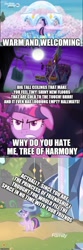 Size: 500x1509 | Tagged: safe, edit, edited screencap, screencap, character:tree of harmony, character:treelight sparkle, character:twilight sparkle, character:twilight sparkle (alicorn), species:alicorn, species:pony, episode:castle sweet castle, episode:scare master, episode:uprooted, g4, my little pony: friendship is magic, caption, comparison, female, harmy castle, image macro, mare, text, tree of harmony, treehouse of harmony, treelight sparkle, twilight's castle