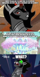 Size: 500x951 | Tagged: safe, edit, edited screencap, screencap, character:king sombra, species:pony, species:unicorn, episode:the beginning of the end, episode:uprooted, g4, my little pony: friendship is magic, all for nothing, armor, black mane, cape, clothing, comic, cropped, crown, crystal, discovery family logo, fabulous, fangs, funny face, green eyes, harmy castle, jewelry, majestic, male, meme, open mouth, red eyes, red horn, regalia, screencap comic, shocked, smug, solo, stallion, stupid sexy sombra, teeth, treehouse of harmony