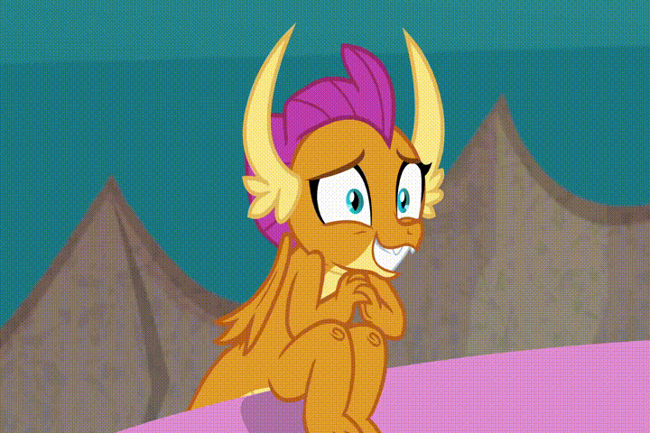 Size: 720x480 | Tagged: safe, edit, edited screencap, screencap, character:smolder, species:dragon, episode:uprooted, g4, my little pony: friendship is magic, animated, clothing, cup, cute, dragoness, dream, dress, eyeshadow, female, food, gif, grin, lipstick, makeup, nervous, nervous grin, panicking, princess smolder, reversed, smiling, smolderbetes, tea, teacup, wrong aspect ratio