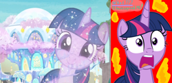 Size: 3500x1700 | Tagged: safe, edit, edited screencap, screencap, character:tree of harmony, character:treelight sparkle, character:twilight sparkle, character:twilight sparkle (alicorn), species:alicorn, species:pony, episode:uprooted, g4, my little pony: friendship is magic, female, grammar error, implied twilight sparkle, mare, tree of harmony, treehouse of harmony, treelight sparkle