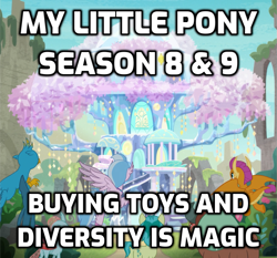 Size: 825x768 | Tagged: safe, edit, edited screencap, screencap, character:gallus, character:ocellus, character:sandbar, character:silverstream, character:smolder, character:yona, species:changedling, episode:uprooted, g4, my little pony: friendship is magic, season 8, season 9, background pony strikes again, buy our toys, diversity, obtrusive watermark, op is a duck, student six, treehouse of harmony, watermark