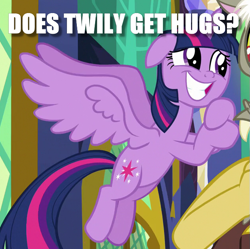 Size: 631x628 | Tagged: safe, edit, edited screencap, screencap, character:twilight sparkle, character:twilight sparkle (alicorn), species:alicorn, species:pony, episode:the beginning of the end, g4, my little pony: friendship is magic, caption, cropped, cute, hug request, image macro, pleading, question, text, twiabetes