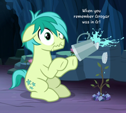 Size: 804x720 | Tagged: safe, edit, edited screencap, screencap, character:sandbar, species:pony, episode:uprooted, g4, my little pony: friendship is magic, exploitable, exploitable meme, faec, male, meme, sapling, solo, watering can