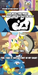 Size: 500x982 | Tagged: safe, edit, edited screencap, screencap, character:discord, character:fluttershy, character:grogar, episode:keep calm and flutter on, episode:the beginning of the end, g4, my little pony: friendship is magic, caption, comic, crystal ball, grogar's orb, image macro, screencap comic, text, theory