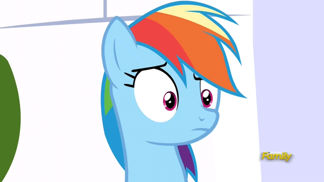 Size: 640x360 | Tagged: safe, edit, edited screencap, screencap, character:rainbow dash, species:pegasus, species:pony, episode:sparkle's seven, g4, my little pony: friendship is magic, animated, caption, crossed arms, discovery family logo, duckface, female, gif, image macro, mare, nope, pouting, raised hoof, reaction image, solo, text