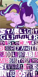 Size: 1344x2727 | Tagged: safe, edit, edited screencap, screencap, character:starlight glimmer, character:trixie, species:pony, species:unicorn, episode:on the road to friendship, bipedal, caption, cropped, expand dong, exploitable meme, image macro, meme, text