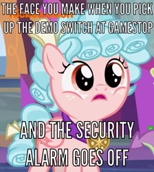 Size: 606x675 | Tagged: safe, edit, edited screencap, screencap, character:cozy glow, species:pegasus, species:pony, episode:school raze, g4, my little pony: friendship is magic, caption, cropped, female, filly, image macro, nintendo switch, solo focus, text