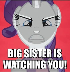 Size: 937x960 | Tagged: safe, edit, edited screencap, screencap, character:rarity, character:sweetie belle, species:pony, species:unicorn, 1984, angry, female, filly, gritted teeth, mare, parody