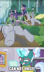Size: 500x819 | Tagged: safe, edit, edited screencap, screencap, character:bellflower blurb, character:derpy hooves, character:twilight sparkle, character:twilight sparkle (unicorn), species:pegasus, species:pony, species:unicorn, episode:the point of no return, g4, my little pony: friendship is magic, arrow, bubble butt, bust, caption, clothing, featureless crotch, female, flying, glasses, glowing horn, hoof hold, image macro, librarian, magic, mailmare, mare, out of context, plot, portrait, saddle bag, school of friendship, sweater, telekinesis, text