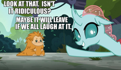 Size: 924x532 | Tagged: safe, edit, edited screencap, screencap, character:ocellus, species:changedling, episode:school daze, g4, my little pony: friendship is magic, caption, image macro, impact font, looking at you, pointing, ponified meme, pukwudgie, sam and max, talking to viewer, text