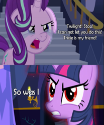 Size: 541x652 | Tagged: safe, edit, edited screencap, screencap, character:starlight glimmer, character:trixie, character:twilight sparkle, species:pony, episode:feeling pinkie keen, episode:no second prances, g4, my little pony: friendship is magic, avengers, captain america: civil war, civil war, red eyes