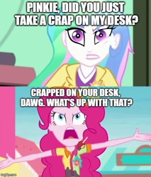 Size: 500x588 | Tagged: safe, edit, edited screencap, screencap, character:pinkie pie, character:princess celestia, character:principal celestia, episode:subs rock, eqg summertime shorts, equestria girls:rollercoaster of friendship, g4, my little pony: equestria girls, my little pony:equestria girls, fun inspector pinkie, south park