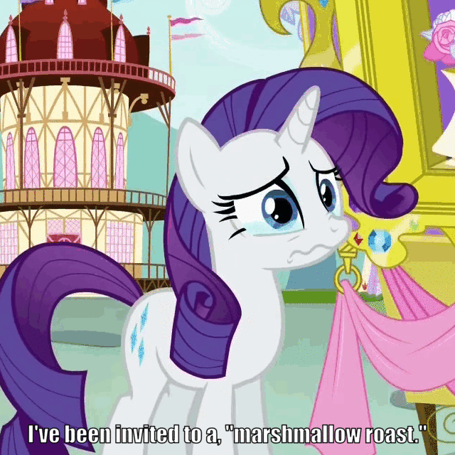 Size: 640x640 | Tagged: safe, edit, edited screencap, screencap, character:rarity, species:pony, episode:inspiration manifestation, g4, my little pony: friendship is magic, animated, caption, cropped, crying, female, food, gif, image macro, marshmallow, ponyville, rarity is a marshmallow, solo, text, wavy mouth