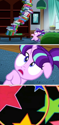 Size: 542x1146 | Tagged: safe, edit, edited screencap, screencap, character:starlight glimmer, species:pony, episode:the cutie re-mark, abuse, bad end, book, comic, female, filly, filly starlight glimmer, glimmerbuse, ouch, screencap comic, this will end in pain, this will end in tears, younger