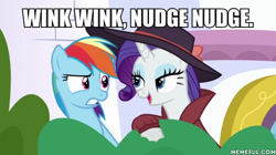 Size: 600x337 | Tagged: safe, edit, edited screencap, screencap, character:rainbow dash, character:rarity, species:pony, episode:sparkle's seven, g4, my little pony: friendship is magic, detective rarity, monty python