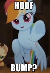 Size: 270x400 | Tagged: safe, edit, edited screencap, screencap, character:applejack, character:rainbow dash, species:earth pony, species:pegasus, species:pony, my little pony: the movie (2017), spoiler:my little pony the movie, cropped, hoofbump, solo focus