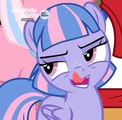 Size: 735x720 | Tagged: safe, edit, edited screencap, screencap, character:clear sky, character:quibble pants, character:wind sprint, species:pegasus, species:pony, episode:common ground, g4, my little pony: friendship is magic, abomination, bueno, cursed image, female, filly, foal, inverted mouth, solo focus, tongue out, what has science done