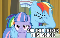 Size: 800x502 | Tagged: safe, edit, edited screencap, screencap, character:rainbow dash, character:wind sprint, species:pegasus, species:pony, episode:common ground, g4, my little pony: friendship is magic, and then there's this asshole, auntie dashie, duo, facewing, female, filly, foal, hug, mare, meme, winghug