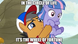 Size: 888x499 | Tagged: safe, edit, edited screencap, screencap, character:quibble pants, character:wind sprint, species:earth pony, species:pegasus, species:pony, episode:common ground, g4, my little pony: friendship is magic, caption, circle of life, image macro, text, the lion king