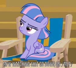 Size: 623x556 | Tagged: safe, edit, edited screencap, screencap, character:wind sprint, species:pegasus, species:pony, episode:common ground, g4, my little pony: friendship is magic, caption, female, filly, image macro, sitting, text, unimpressed, vulgar