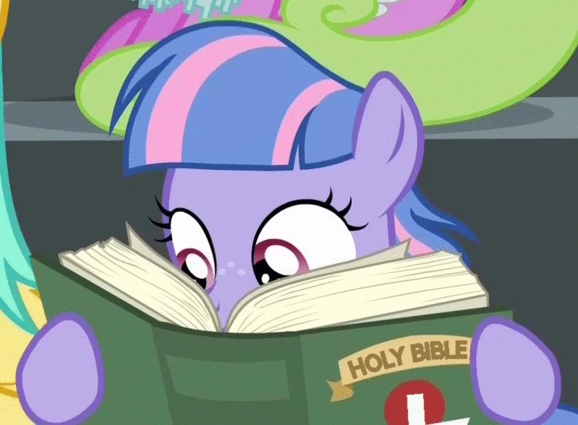 Size: 840x618 | Tagged: safe, edit, edited screencap, screencap, character:wind sprint, species:pegasus, species:pony, episode:common ground, g4, my little pony: friendship is magic, animated, bible, book, female, filly, reading, religion, religious focus, solo