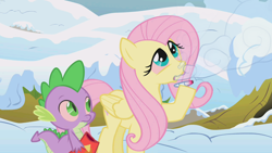 Size: 1280x720 | Tagged: safe, edit, edited screencap, screencap, character:fluttershy, character:spike, episode:winter wrap up, g4, my little pony: friendship is magic, chips, drugs, flutterjoint, food, marijuana, smoke, snow