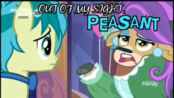 Size: 1920x1080 | Tagged: safe, edit, edited screencap, screencap, character:sandbar, character:yona, species:pony, species:yak, episode:she's all yak, g4, my little pony: friendship is magic, caption, image macro, meme, peasant, reaction image, text