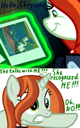 Size: 500x800 | Tagged: safe, edit, edited screencap, screencap, character:crackle cosette, character:princess luna, character:queen chrysalis, species:pony, episode:sparkle's seven, episode:the mean 6, g4, my little pony: friendship is magic, animal, chrysalis' picture, crossing the memes, disguised changeling, edited edit, goose, luna petting goose, meme, subverted meme
